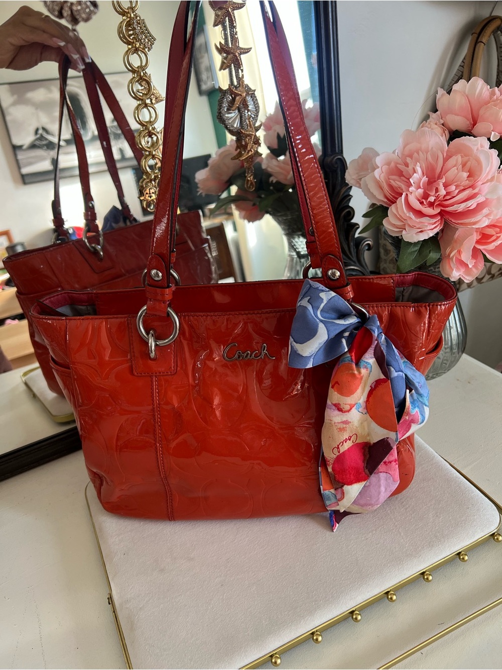 2000s Coach shoulder bag Y2K orange patent leather